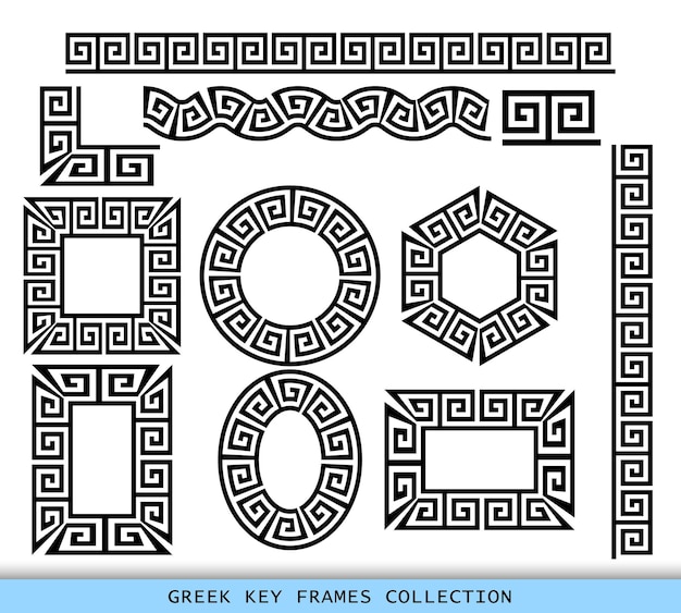 Ancient Greek black frames patterns collection set of antique borders from Greece