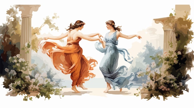 Vector ancient greek girls dancing in tunics image