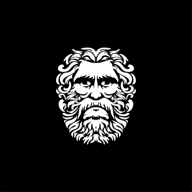 ancient Greek Sculpture Zeus Head Poseidon Triton Neptune Logo Illustrations