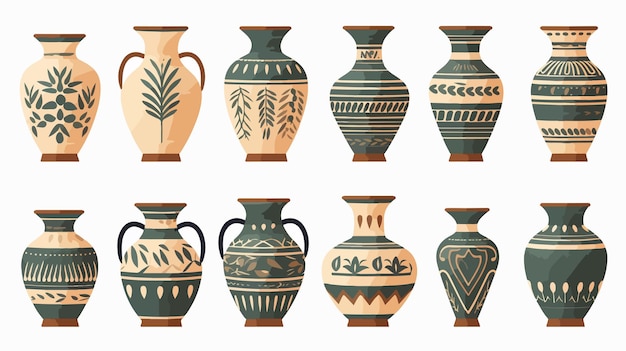 Ancient Greek Vases on White Background Decorative Pottery Art Display