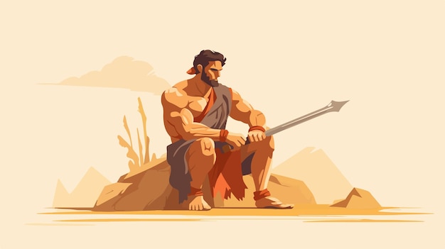 Ancient Greek Warrior Sitting with Spear