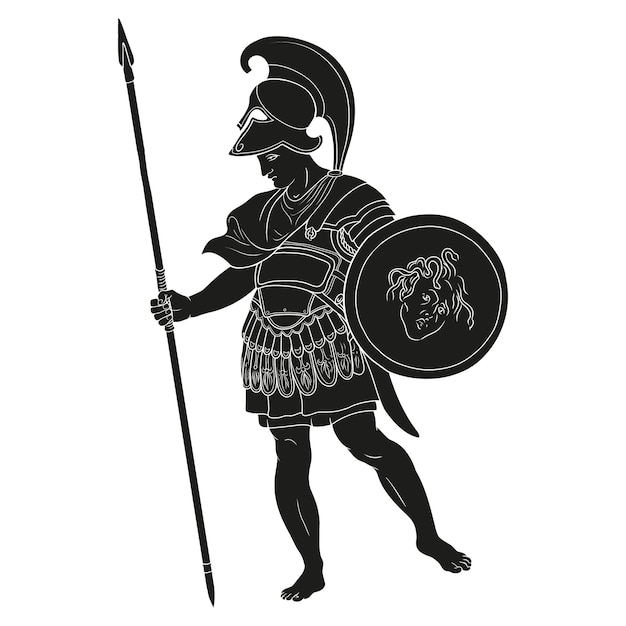 Ancient Greek warrior with a spears and shields in their hands