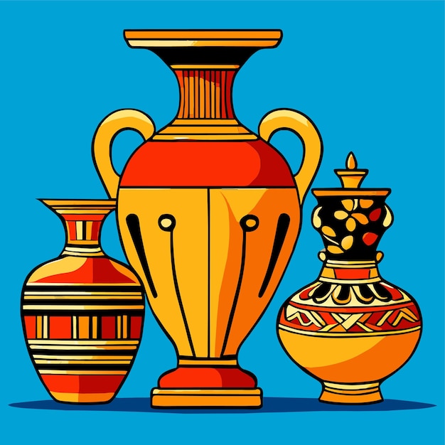 Ancient jar pottery and vases cartoon vector illustration