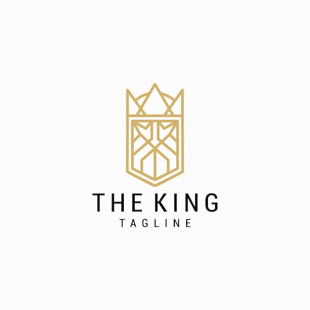 Ancient king with crown line style logo icon design template flat vector Premium Vector