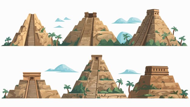 Vector ancient mayan pyramids cartoon vector illustration