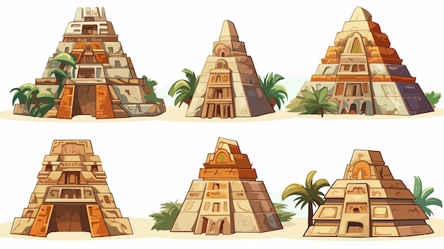 Ancient Mayan Pyramids Cartoon Vector Illustration