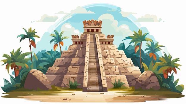 Ancient Mayan Pyramids Cartoon Vector Illustration