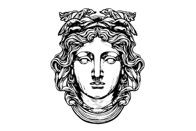 Ancient Mythology in Modern Head Art Vector Illustration of a Greek Statue Face