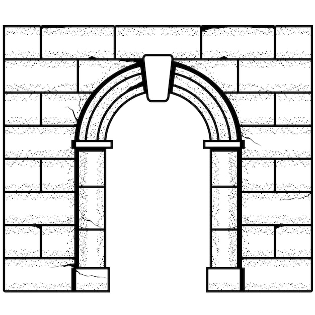 Ancient roman stone arch and brick wall medieval entrance with antique stone archway castle fairytale pass vector