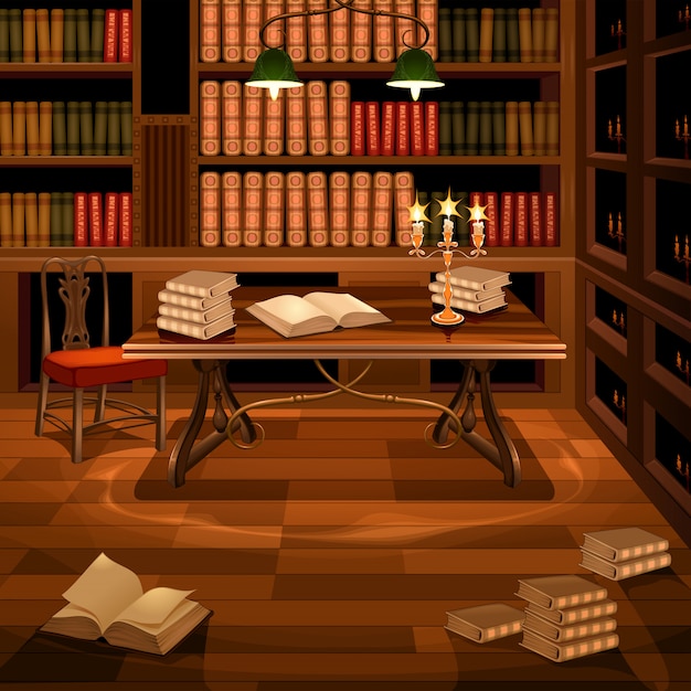 Ancient room with bookcase