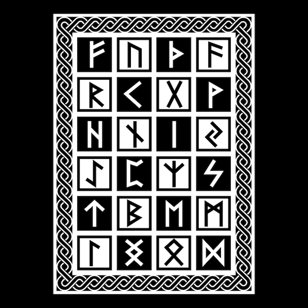 Ancient scandinavian design viking runic alphabet drawn in old norse celtic vintage style