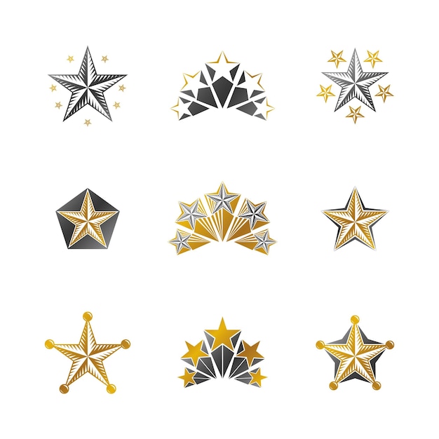 Ancient Stars emblems set. Heraldic vector design elements collection. Retro style label, heraldry logo.