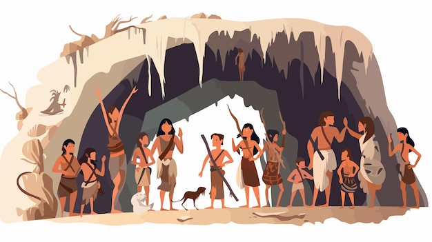 Vector ancient tribe people cave vector illustration