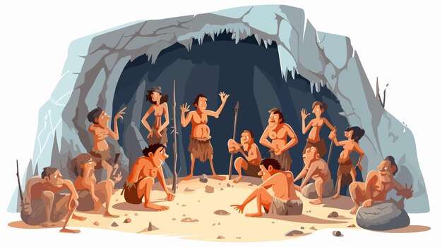 Vector ancient tribe people cave vector illustration