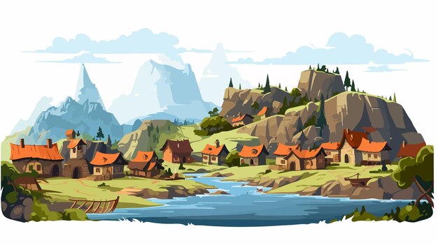 Vector ancient village settlement vector illustration