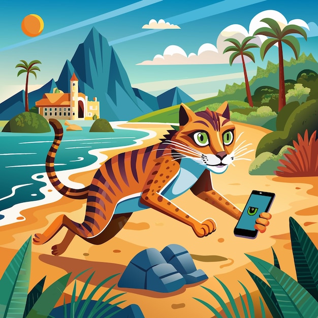 Andean Cat lost runs ocean Phone vector