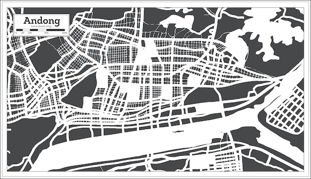 Andong South Korea City Map in Retro Style Outline Map