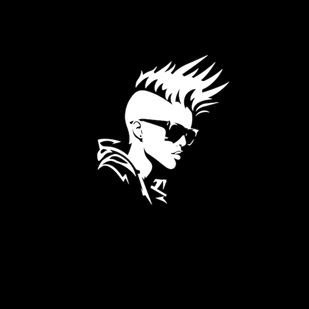 Vector androgynous rebel silhouette minimalist art cool youthful silhouette with sunglasses and mohawk