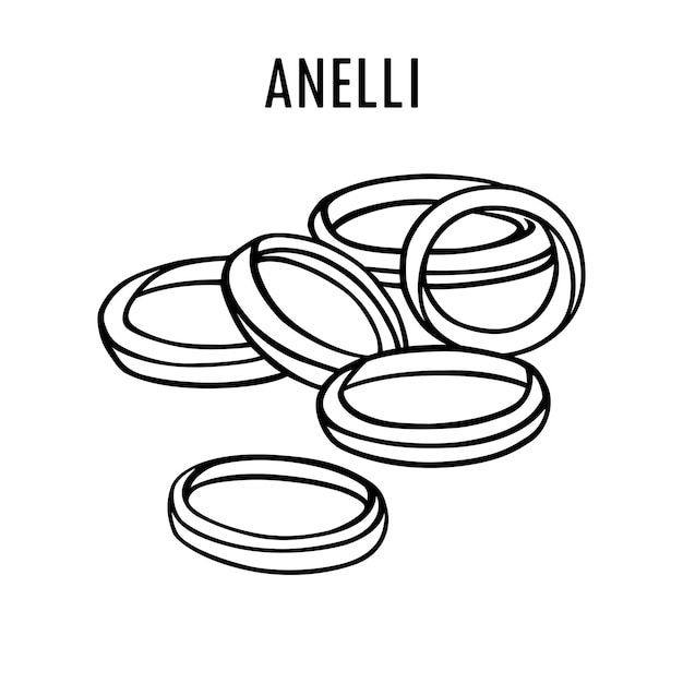 Anelli pasta doodle food illustration Hand drawn graphic print of macaroni Line art of Italian pasta