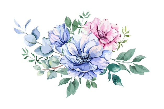 Anemone Flowers Watercolor Illustration Anemone Bouquet