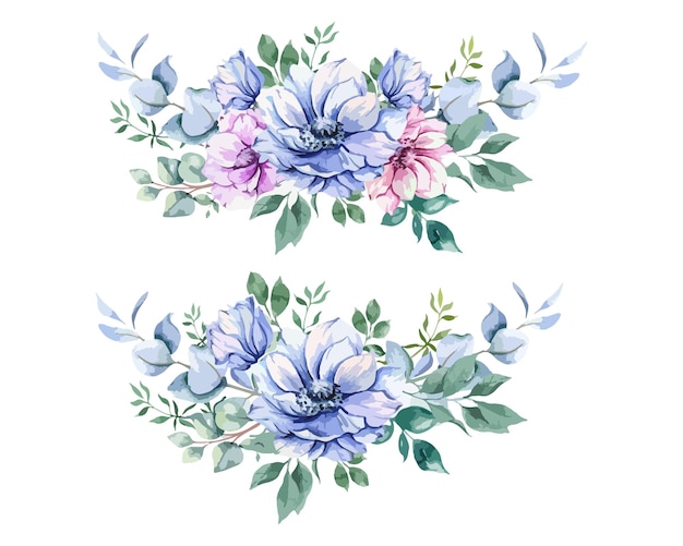 Anemone Flowers Watercolor Illustration Anemone Bouquet