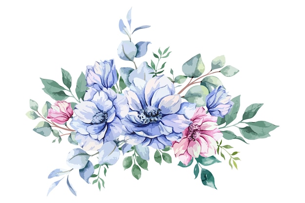 Anemone Flowers Watercolor Illustration Anemone Bouquet