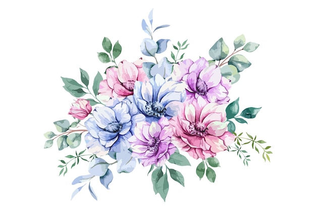 Anemone Flowers Watercolor Illustration Anemone Bouquet