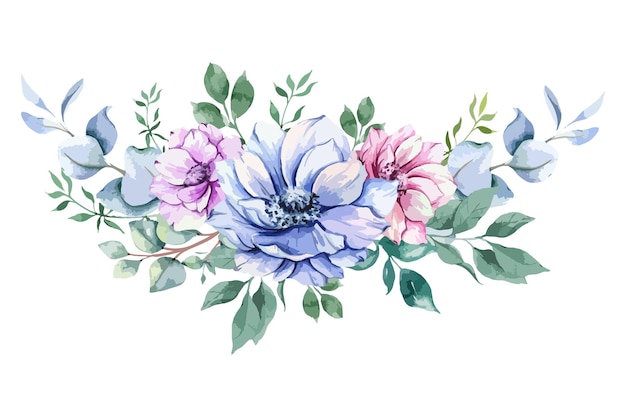 Anemone Flowers Watercolor Illustration Anemone Bouquet