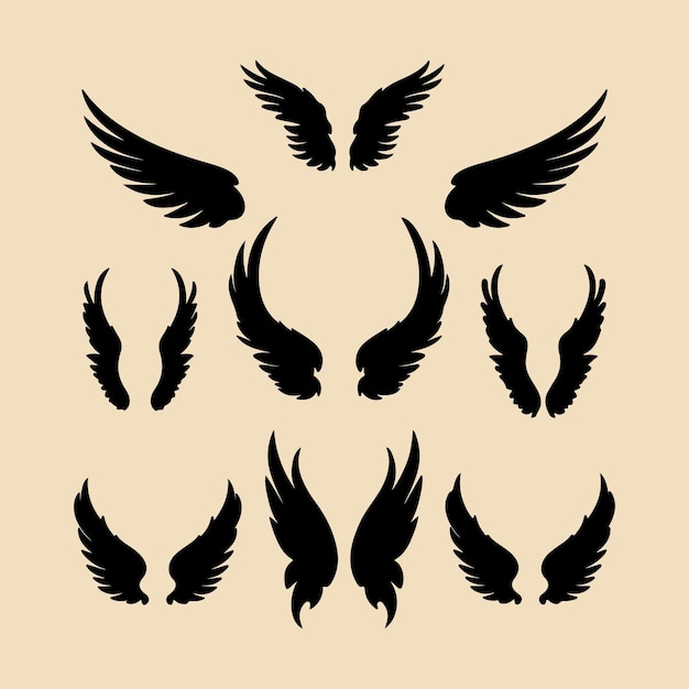 Angel or bird wing flat black silhouette vector clip art