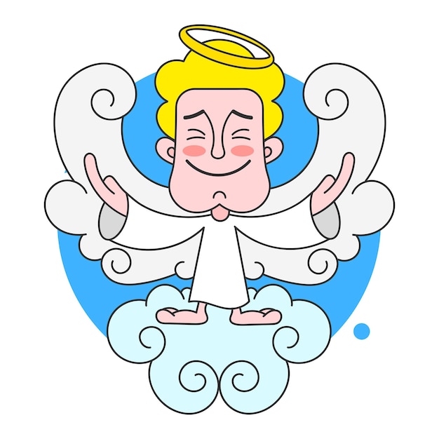 Angel On Cloud With Halo On Head Vector Illustration On White Background