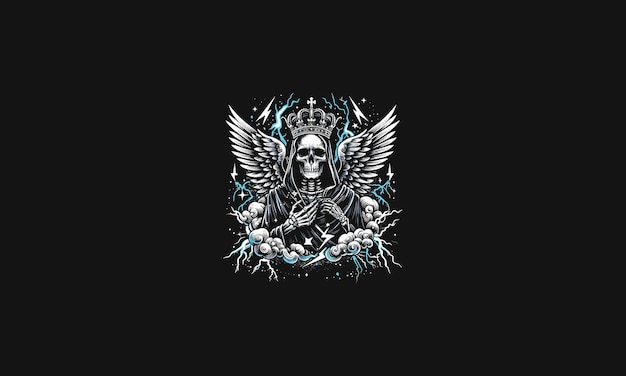 angel of death wearing crown and lightning vector artwork design