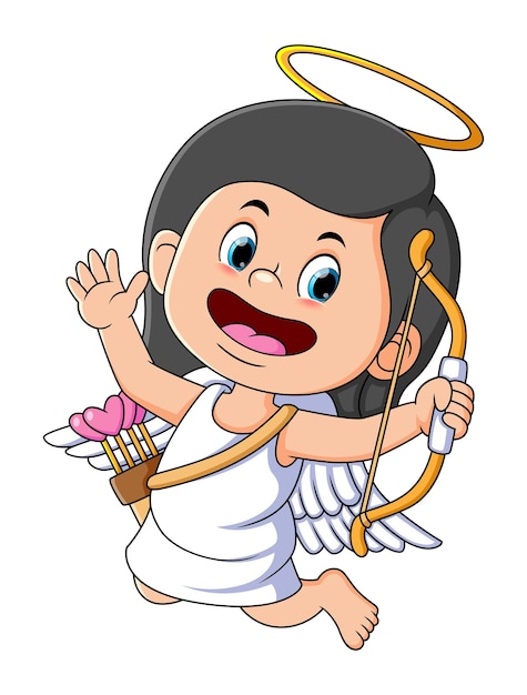 The angel girl is flying and holing the love bow