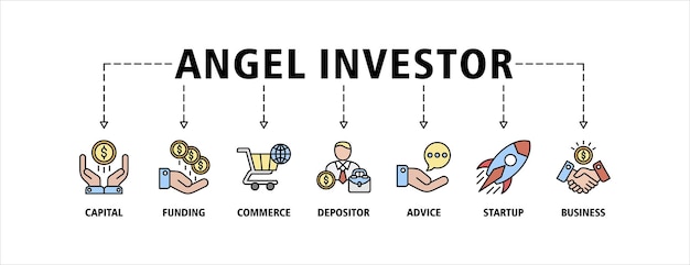 Angel investor banner web icon set vector illustration concept of business angel informal investor