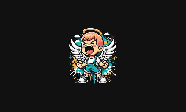 Vector angel kids angry vector illustration mascot design