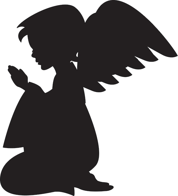 Angel Kneeling and Praying in Silhouette Illustration