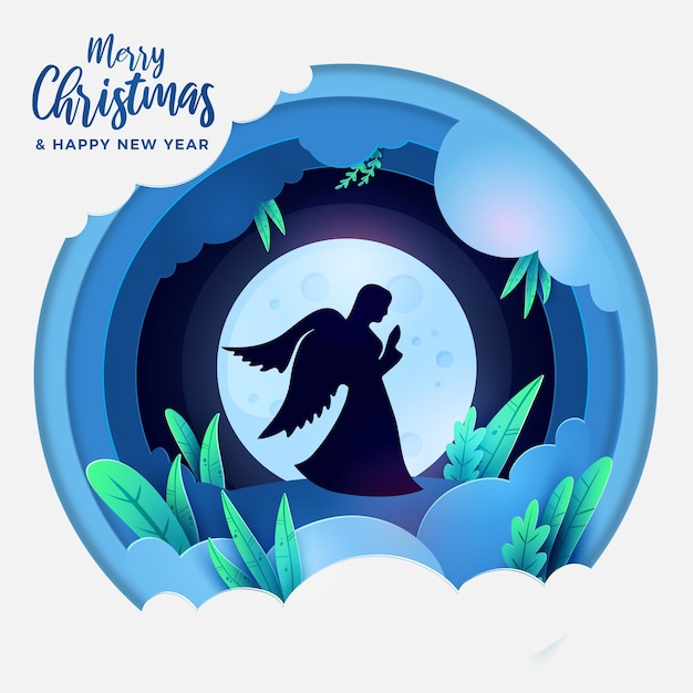 Angel silhouette merry christmas background