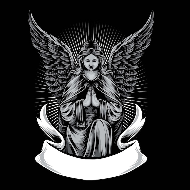 Angel statue vector logo illustration