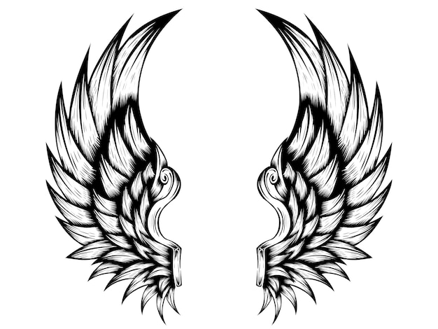 Angel wings hand drawn line art tatto premium vector