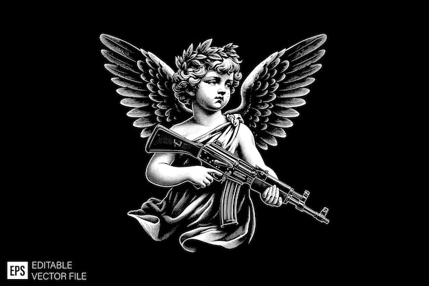 an angel with a gun in his hand is holding a gun