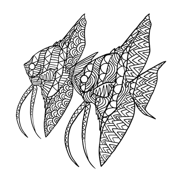 Angelfish Animal Head Zen Doodle Coloring Page