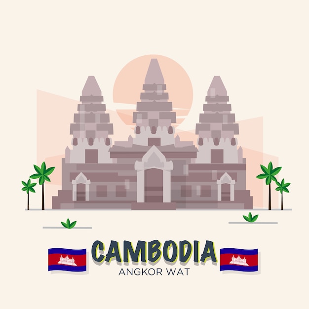 Vector angkor wat. cambodia landmark . 7th wonder of the world. asean set.