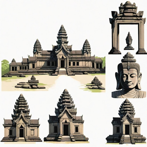 Angkor Wat vector set White background isolated