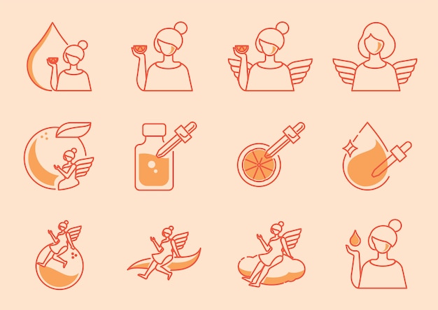 Angle icon set with orange vitamin C