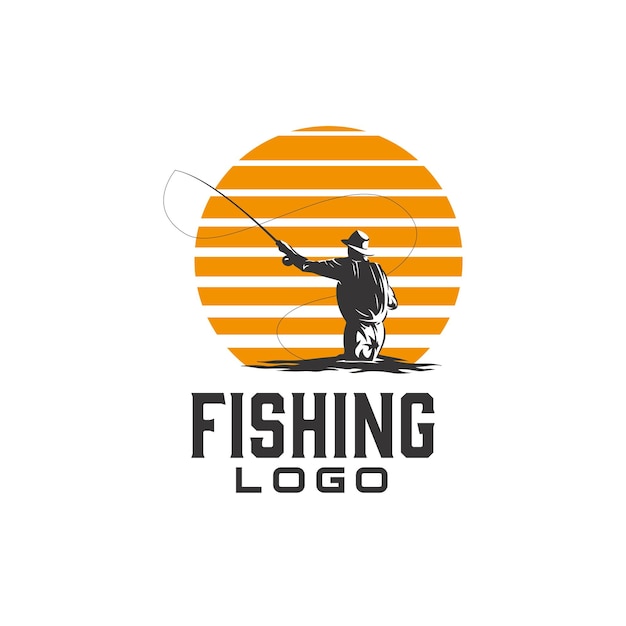 Angler Fishing Silhouette logo illustration at Sunset Outdoor design inspiration