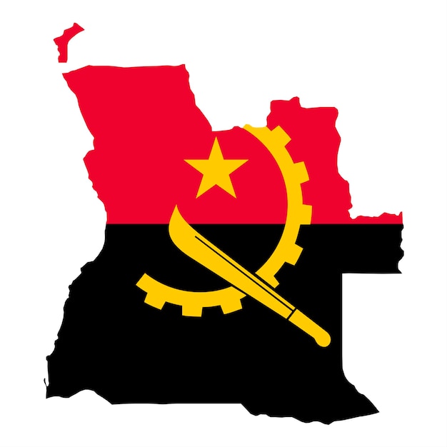 Angola map silhouette with flag on white background