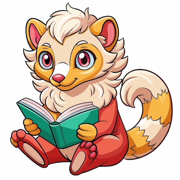 Angora Ferret rodent reading vector kawaii