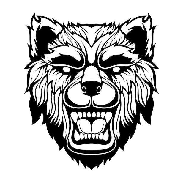 Angry bear head mascot isolated on white