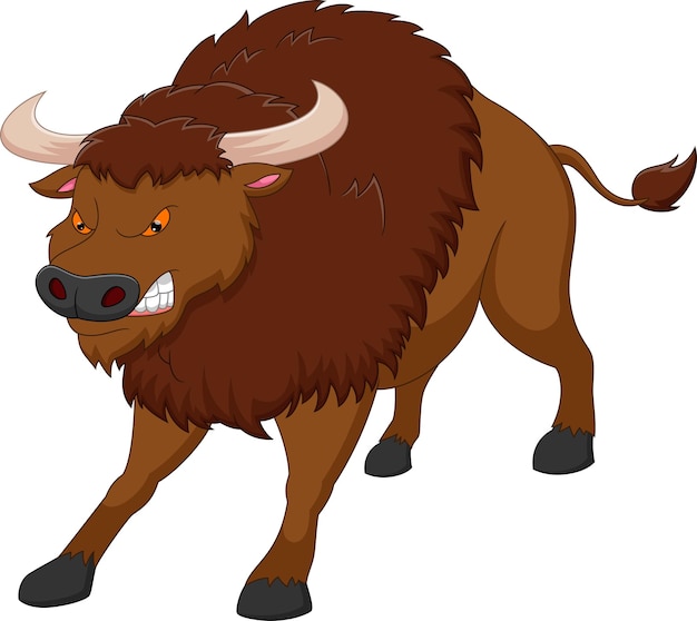 angry bison cartoon on white background