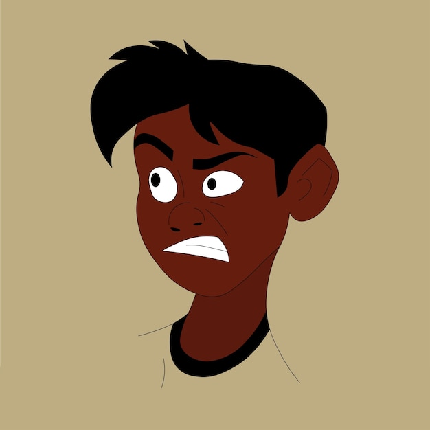 Angry black boy in elegant line art style vector abstract