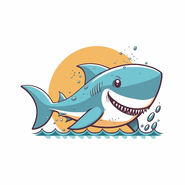 Angry blue shark logo character mascot icon funny cartoon vector style